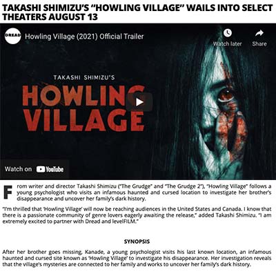 TAKASHI SHIMIZU’S “HOWLING VILLAGE” WAILS INTO SELECT THEATERS AUGUST 13